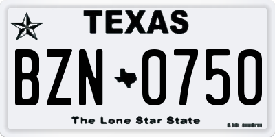 TX license plate BZN0750