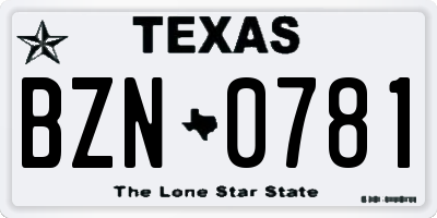 TX license plate BZN0781