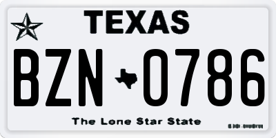 TX license plate BZN0786
