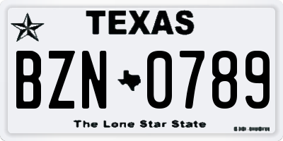 TX license plate BZN0789