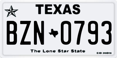 TX license plate BZN0793