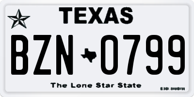 TX license plate BZN0799