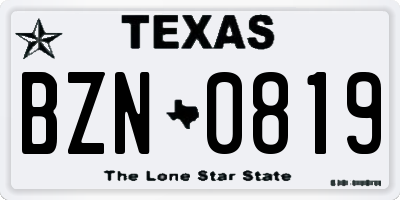 TX license plate BZN0819