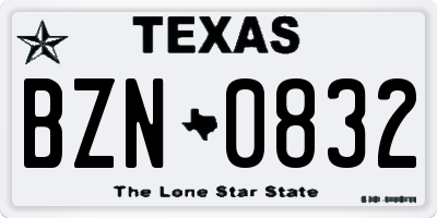 TX license plate BZN0832
