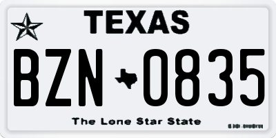 TX license plate BZN0835