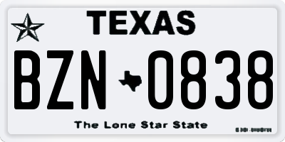TX license plate BZN0838