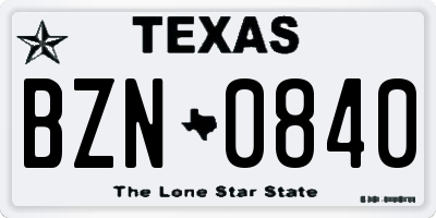 TX license plate BZN0840