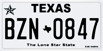 TX license plate BZN0847
