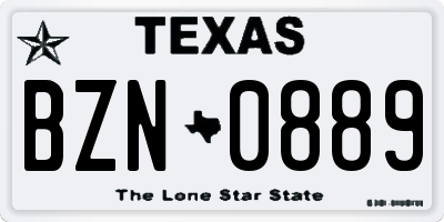TX license plate BZN0889