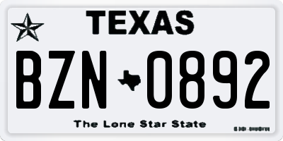 TX license plate BZN0892