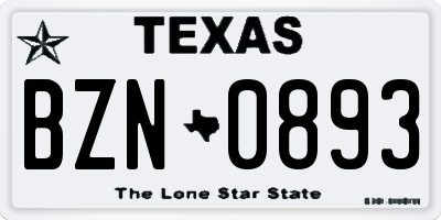 TX license plate BZN0893