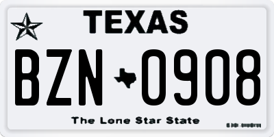 TX license plate BZN0908
