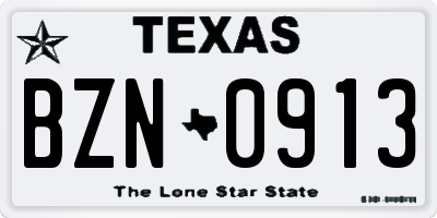 TX license plate BZN0913