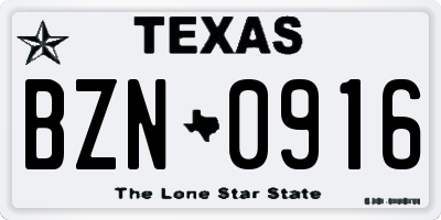 TX license plate BZN0916