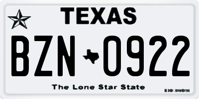 TX license plate BZN0922