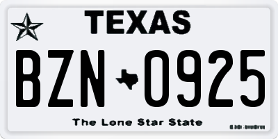 TX license plate BZN0925