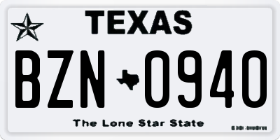 TX license plate BZN0940