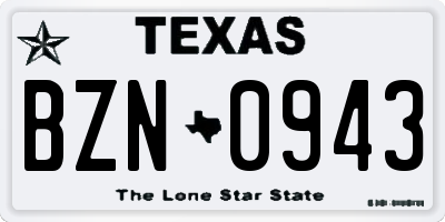 TX license plate BZN0943