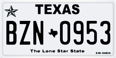 TX license plate BZN0953