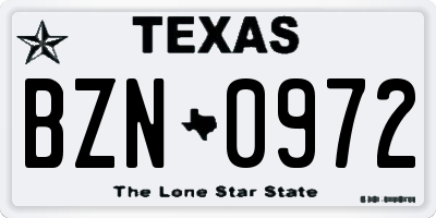 TX license plate BZN0972