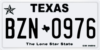 TX license plate BZN0976