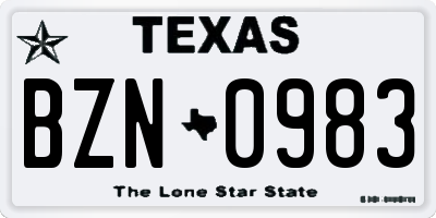 TX license plate BZN0983