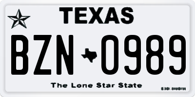 TX license plate BZN0989