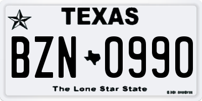 TX license plate BZN0990