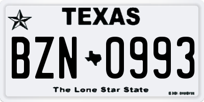 TX license plate BZN0993