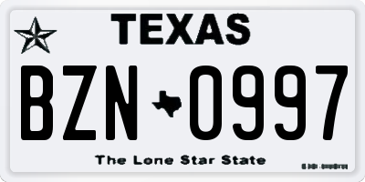 TX license plate BZN0997
