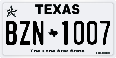 TX license plate BZN1007