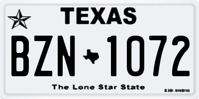 TX license plate BZN1072