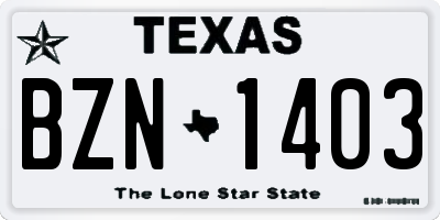 TX license plate BZN1403