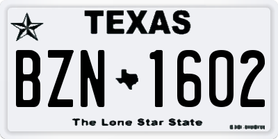 TX license plate BZN1602