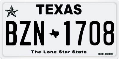 TX license plate BZN1708