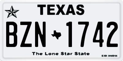 TX license plate BZN1742