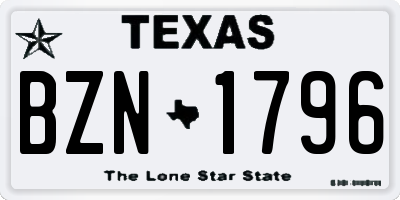 TX license plate BZN1796