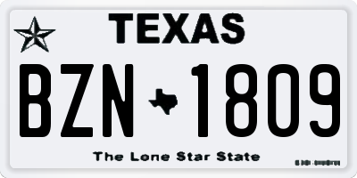 TX license plate BZN1809