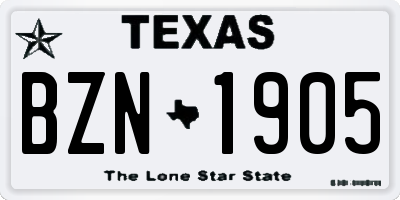 TX license plate BZN1905
