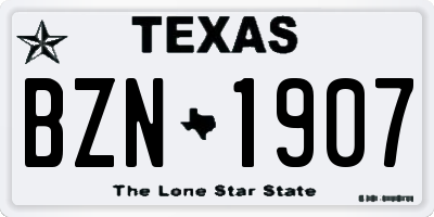 TX license plate BZN1907