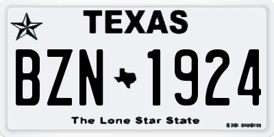 TX license plate BZN1924