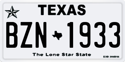 TX license plate BZN1933