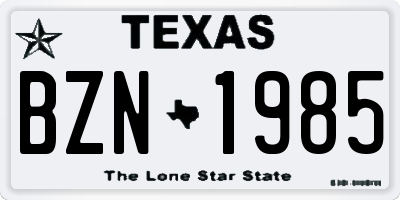 TX license plate BZN1985