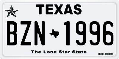 TX license plate BZN1996