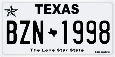 TX license plate BZN1998