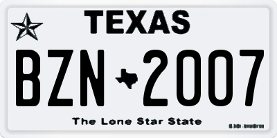 TX license plate BZN2007