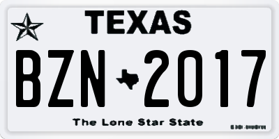 TX license plate BZN2017