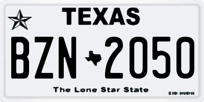 TX license plate BZN2050