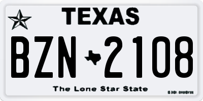 TX license plate BZN2108