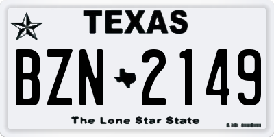 TX license plate BZN2149